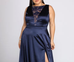 Plus Charlene Formal Satin Lace Dress Oshnow