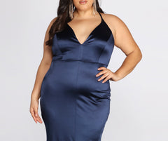 Plus Elin Satin Evening Dress Oshnow