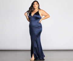 Plus Elin Satin Evening Dress Oshnow