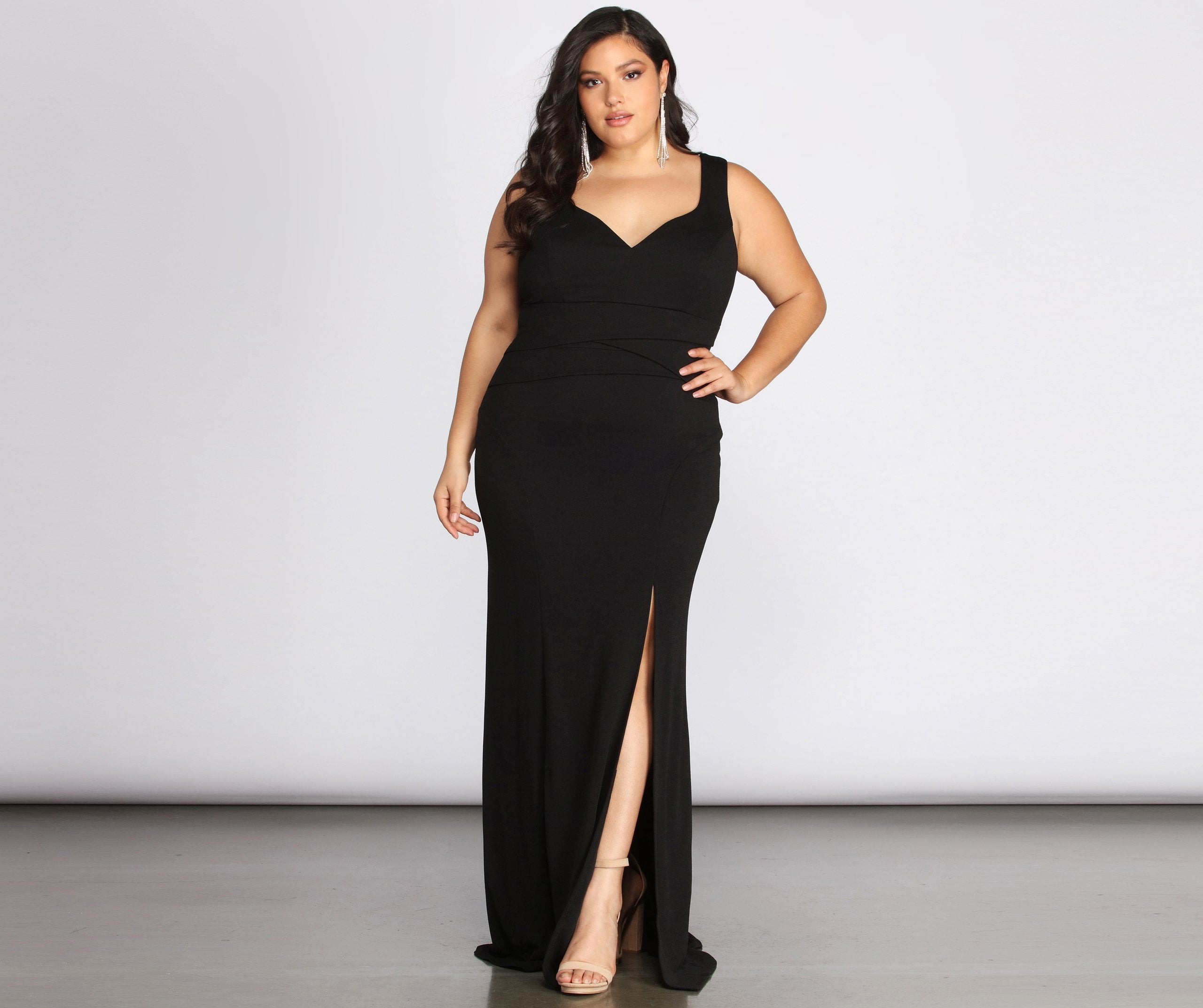 Plus Kaitlyn Formal High Slit Dress Oshnow