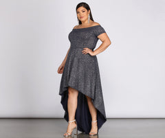 Plus Penelope Glitter Formal High Low Dress Oshnow
