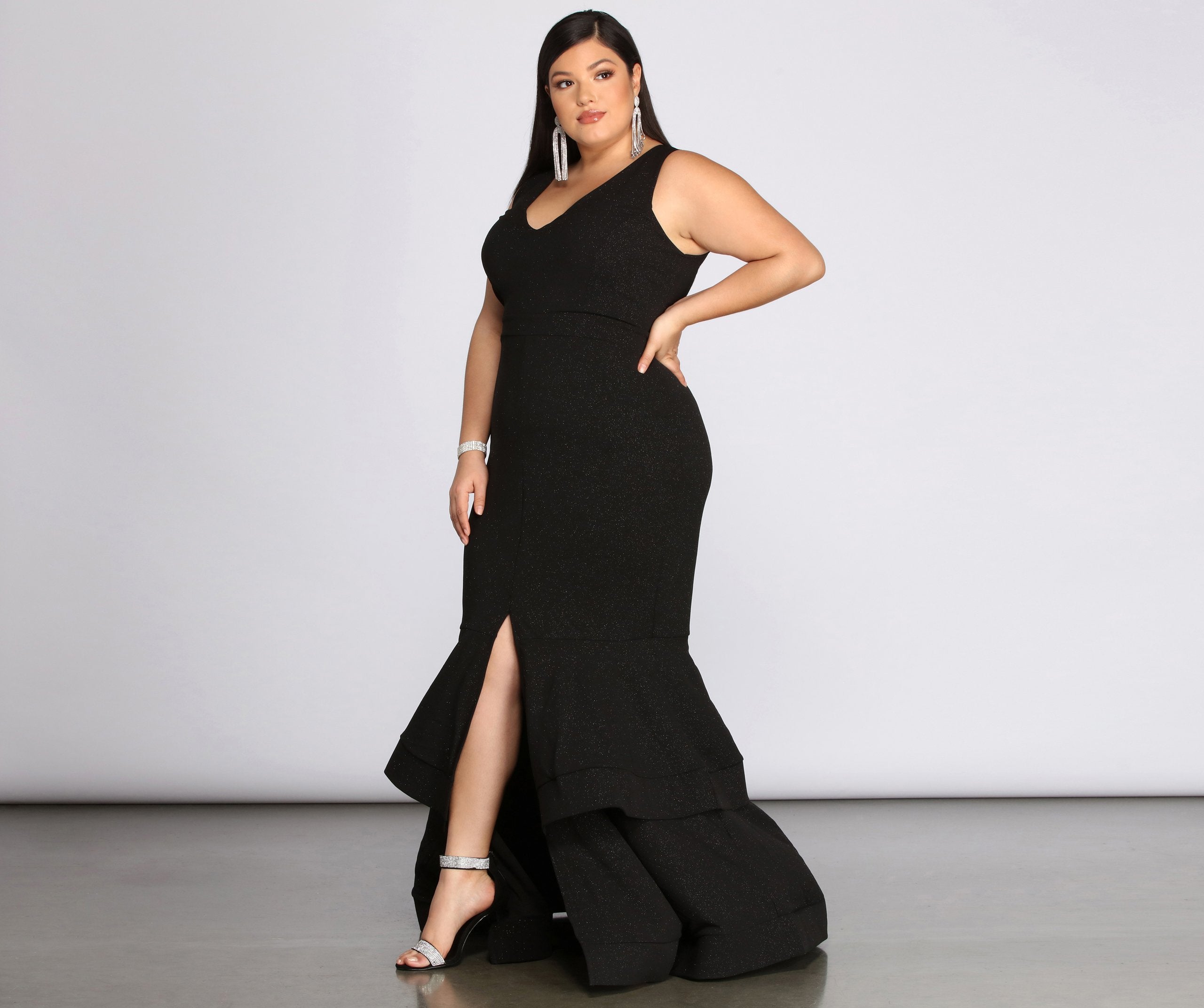 Plus Sandra Glitter Ruffle Dress Oshnow