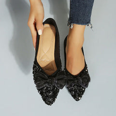 Pointed Toe Bow Sequins Flats Oshnow