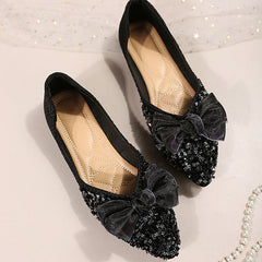 Pointed Toe Bow Sequins Flats Oshnow