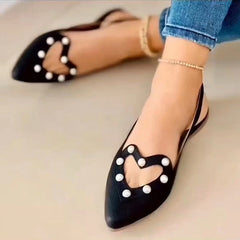 Pointed Toe Heart Cutout Beaded Flat Sandals Oshnow