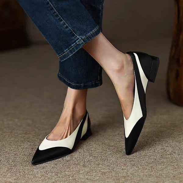 Pointed Toe Pu Colorblock Low Heels Oshnow