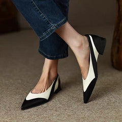 Pointed Toe Pu Colorblock Low Heels Oshnow