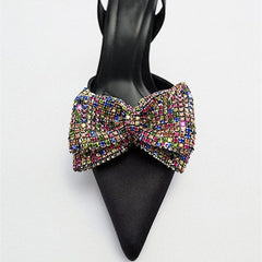 Pointed Toe Rhinestone Kitten Heel Sandals Oshnow