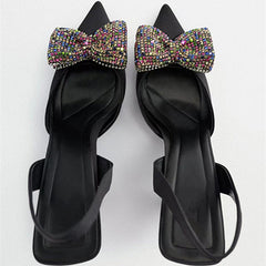 Pointed Toe Rhinestone Kitten Heel Sandals Oshnow