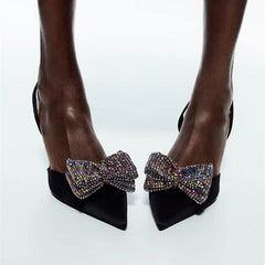 Pointed Toe Rhinestone Kitten Heel Sandals Oshnow