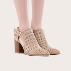 Pointed Toe Side Cutout Western Booties Chunky Heel Ankle Boots Oshnow
