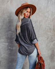 Pomona Button Down Knit Top - Dusty Charcoal Oshnow