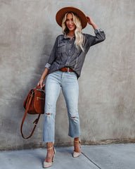 Pomona Button Down Knit Top - Dusty Charcoal Oshnow