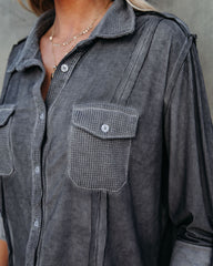 Pomona Button Down Knit Top - Dusty Charcoal Oshnow