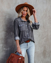 Pomona Button Down Knit Top - Dusty Charcoal Oshnow