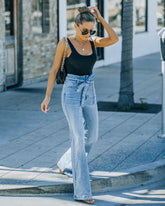 Poppy High Rise Flare Tie Denim - Indigo Oshnow