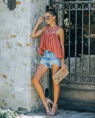 Prasonisi Caged Cotton Blend Tank - Brick Oshnow