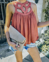 Prasonisi Caged Cotton Blend Tank - Brick Oshnow