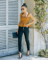 Pratt Faux Leather Crop Peplum Tank - Camel Oshnow