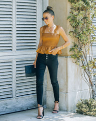 Pratt Faux Leather Crop Peplum Tank - Camel Oshnow