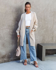 Pratt Knit Pocketed Open Front Cardigan - Beige Oshnow
