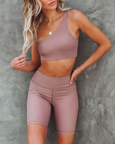 Press One Shoulder Ribbed Sports Bra - Latte Oshnow