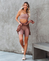 Press One Shoulder Ribbed Sports Bra - Latte Oshnow