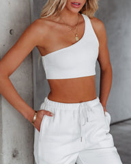Press One Shoulder Ribbed Sports Bra - Off White Oshnow