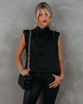 Prestige Satin Cowl Neck Blouse - Black Oshnow