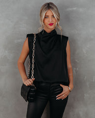 Prestige Satin Cowl Neck Blouse - Black Oshnow