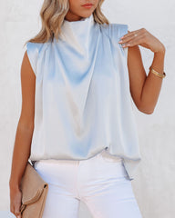 Prestige Satin Cowl Neck Blouse - Blue Oshnow