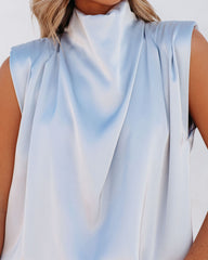 Prestige Satin Cowl Neck Blouse - Blue Oshnow