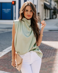 Prestige Satin Cowl Neck Blouse - Sage Oshnow