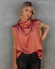 Prestige Satin Cowl Neck Blouse - Terracotta Oshnow