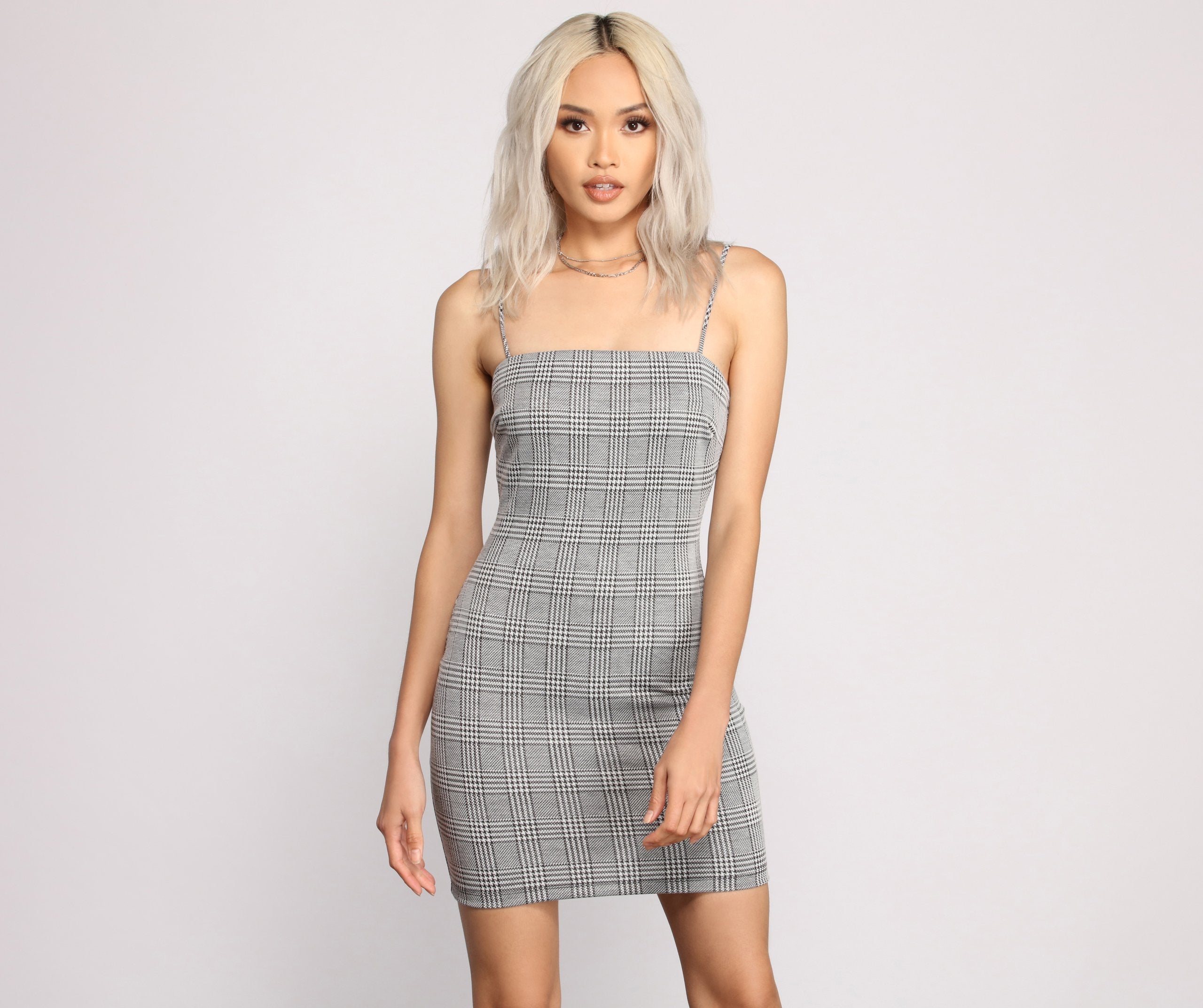 Pretty In Plaid Knit Mini Dress Oshnow