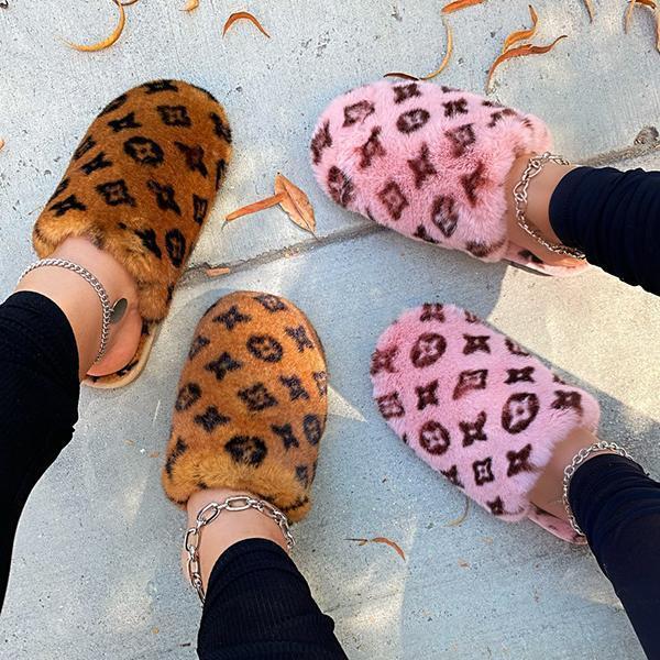 Printed Plush Slippers Oshnow