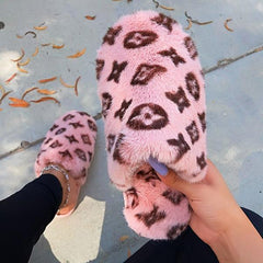 Printed Plush Slippers Oshnow