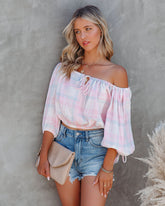 Prisha Cotton Plaid Off The Shoulder Top Oshnow