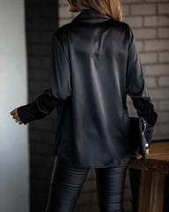 Problem Solved Satin Collared Drape Blouse - Black Oshnow