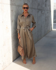 Pull It Together Satin Pocketed Jumpsuit - Olive Oshnow
