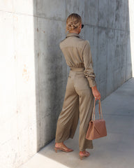 Pull It Together Satin Pocketed Jumpsuit - Olive Oshnow