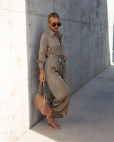 Pull It Together Satin Pocketed Jumpsuit - Olive Oshnow