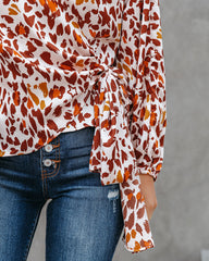 Pumpkin Spice Satin Printed Wrap Blouse Oshnow
