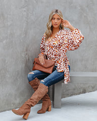 Pumpkin Spice Satin Printed Wrap Blouse Oshnow