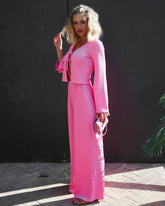 Pushing Limits High Waisted Textured Wide Leg Pants - Pink Oshnow