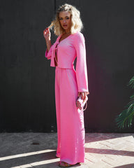 Pushing Limits High Waisted Textured Wide Leg Pants - Pink Oshnow