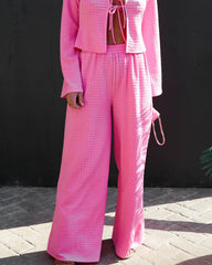 Pushing Limits High Waisted Textured Wide Leg Pants - Pink Oshnow