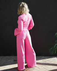 Pushing Limits High Waisted Textured Wide Leg Pants - Pink Oshnow
