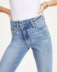 Pyper High Rise Rigid Asymmetrical Button Straight Jeans Oshnow