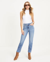 Pyper High Rise Rigid Asymmetrical Button Straight Jeans Oshnow